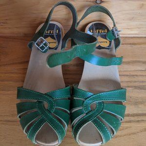 Swedish Hasbeens Green Sandals Wooden Clogs Size 7